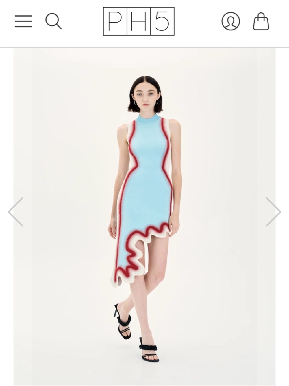 PH5 Brooklyn Wavy Lt Blue Asymmetric Knit Dress with Red and White Ruffle Trim